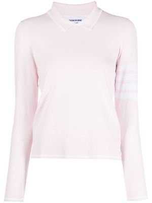 Thom Browne JERSEY STITCH POLO COLLAR PULLOVER IN VISCOSE W/ TIPPING STRIPE - 680 LT PINK