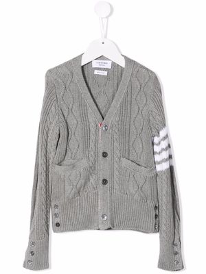 Thom Browne Kids 4-Bar cable-knit cotton cardigan - Grey