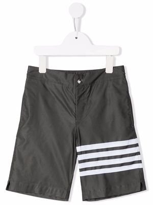 Thom Browne Kids 4 Bar print swim shorts - Grey