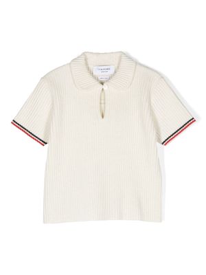 Thom Browne Kids button-up ribbed-knit polo shirt - Neutrals