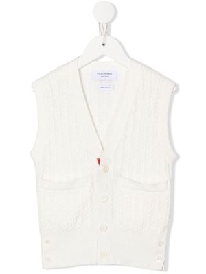 Thom Browne Kids cable-knit sleeveless cardigan - White