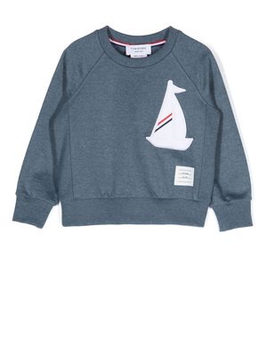 Thom Browne Kids embroidered cotton sweatshirt - Blue