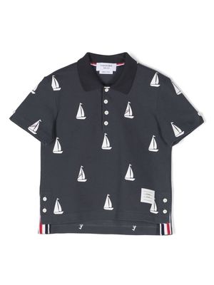 Thom Browne Kids graphic-print polo shirt - Blue