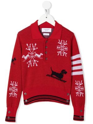 Thom Browne Kids intarsia-knit polo-collar jumper - Red