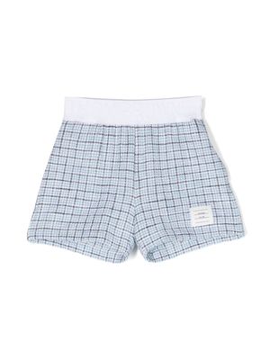 Thom Browne Kids logo-patch tweed shorts - Blue