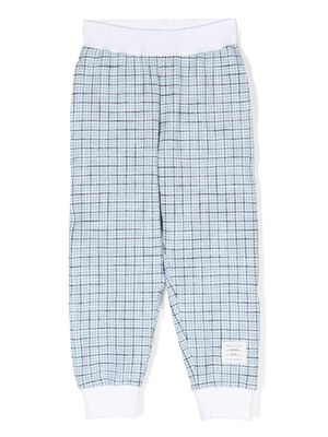Thom Browne Kids logo-waistband tweed track pants - Blue
