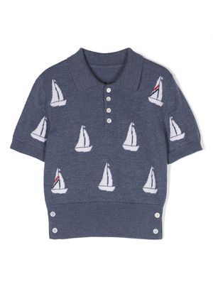 Thom Browne Kids patterned intarsia knit polo shirt - Blue