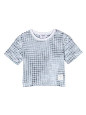 Thom Browne Kids plaid-pattern tweed T-shirt - Blue