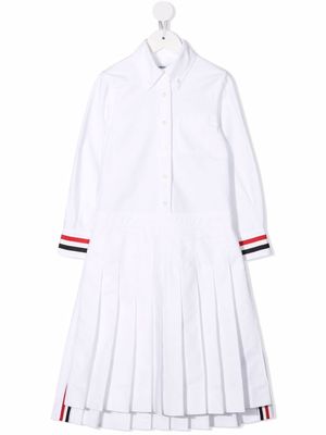 Thom Browne Kids pleated-hem shirt dress - White