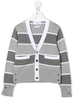 Thom Browne Kids striped V-neck cardigan - Grey