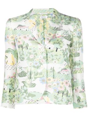 Thom Browne landscape-print silk-twill coat - Green