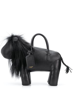 Thom Browne Lion pebbled leather tote bag - Black