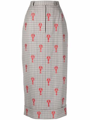 Thom Browne lobster-embroidered cotton long skirt - Grey