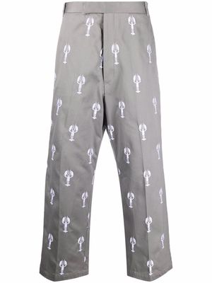 Thom Browne lobster-embroidered satin trousers - Grey