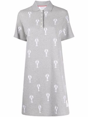 Thom Browne lobster-embroidered short-sleeve polo dress - Grey