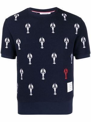 THOM BROWNE lobster-embroidered waffle-knit top - Blue