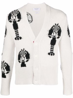 THOM BROWNE lobster-intarsia cashmere cardigan - White