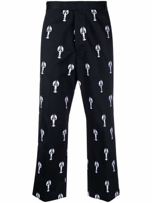 Thom Browne lobster-motif cropped trousers - Blue