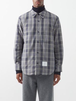 Thom Browne - Logo-patch Checked Cotton Overshirt - Mens - Mid Grey