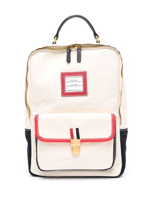 Thom Browne logo-patch cotton backpack - White