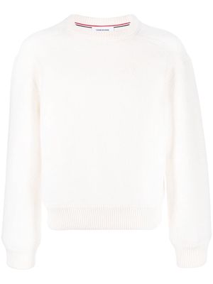 Thom Browne logo-patch crew neck jumper - White