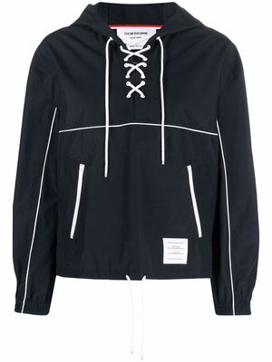 Thom Browne logo-patch hooded lace-up anorak - Blue