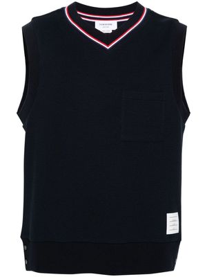 Thom Browne logo-patch ribbed sleeveless jumper - Blue