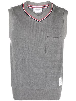 Thom Browne logo-patch RWB-trim vest - Grey