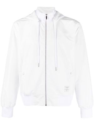Thom Browne logo-patch zip-up hoodie - White