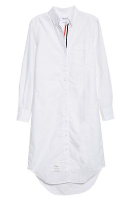 Thom Browne Long Sleeve Oxford Button-Down Shirtdress in White