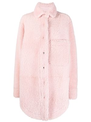 Thom Browne LONG SLEEVE SUPERSIZE SHIRT DRESS IN DYED SHEARLING - 680 LT PINK