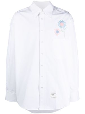 Thom Browne Madras Flower Patch-embroidered cotton shirt - White