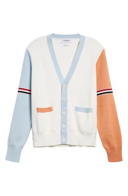 Thom Browne Milano Stitch Colorblock Cotton V-Neck Cardigan in Seasonal Multi