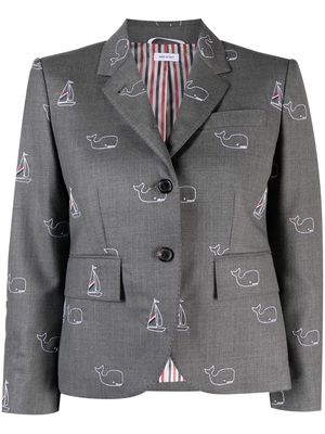 Thom Browne motif-embroidered single-breasted blazer - Grey