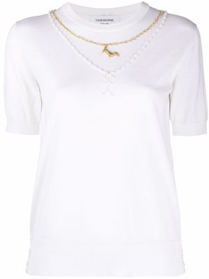 Thom Browne Mrs. Thom and Hector necklace knit top - White