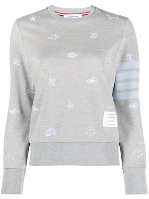 Thom Browne Nautical embroidery crew neck sweatshirt - Grey