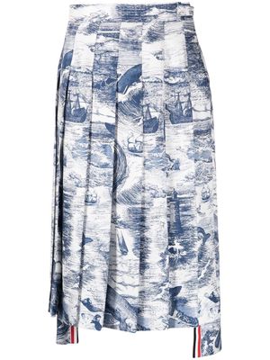 Thom Browne nautical-print pleated skirt - Blue