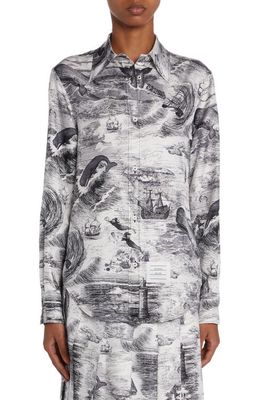 Thom Browne Nautical Print Silk Button-Up Shirt in Black/White