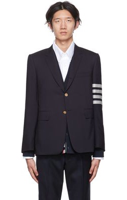 Thom Browne Navy Plain Weave Classic Sport 4-Bar Fit-1 Suiting Blazer