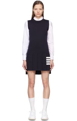 Thom Browne Navy Stitch 4-Bar Pleated Short Dress