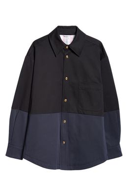 Thom Browne Oversize Colorblock Cotton Shirt Jacket in Navy
