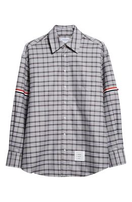 Thom Browne Oversize Plaid Long Sleeve Cotton Button-Up Shirt in Medium Grey