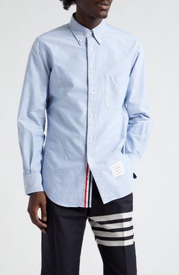 Thom Browne Paisley Tie Detail Stripe Button-Down Shirt in Light Blue