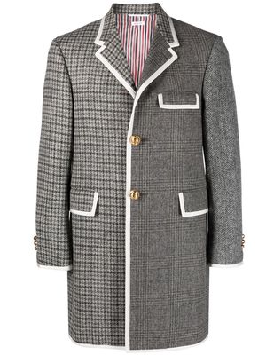 Thom Browne patchwork buttoned single-breasted coat - Grey