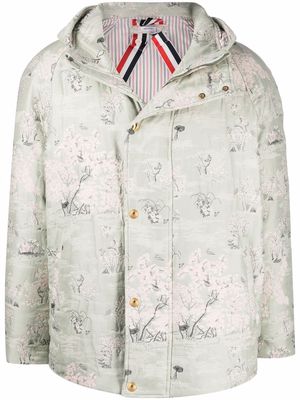 Thom Browne patterned-jacquard hooded coat - Green