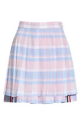 Thom Browne Plaid Drop Back Pleated Cotton Skirt in Light Pink