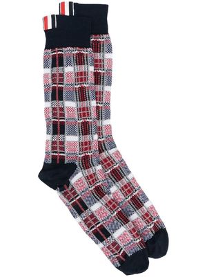Thom Browne plaid logo-patch socks - Red