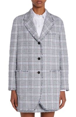 Thom Browne Plaid Oversize Tweed Blazer in Medium Grey
