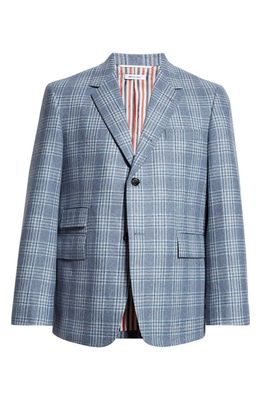 Thom Browne Plaid Wool & Cashmere Flannel Sport Coat in Deep Blue