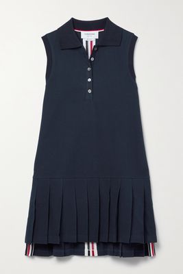 Thom Browne - Pleated Cotton-piqué Mini Dress - Blue